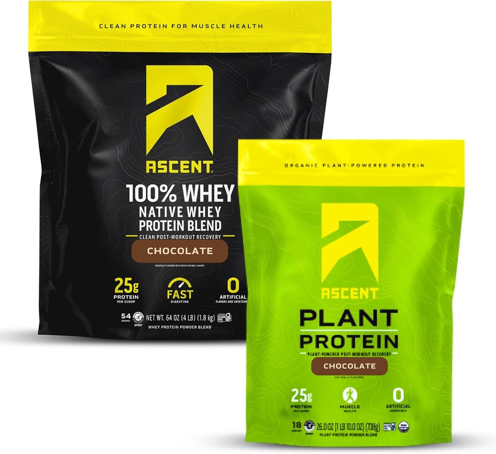 Ascent Whey 4 lb + växtproteinpulver 18 portioner - Choklad