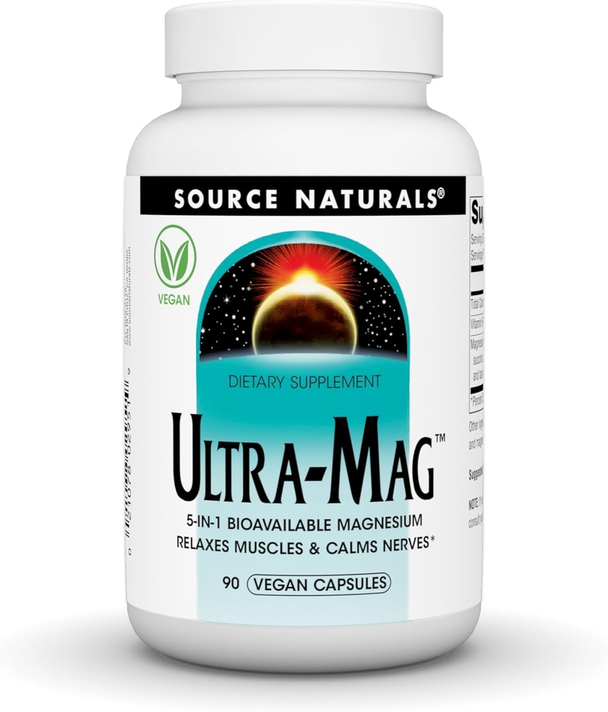 Källa Naturals Ultra-Mag, Vegan Dietary Supplement, 5-in1 Bioavailable Magnesium, Relaxes Muscles & Calms Nerves *, Vegan Capsules (90)