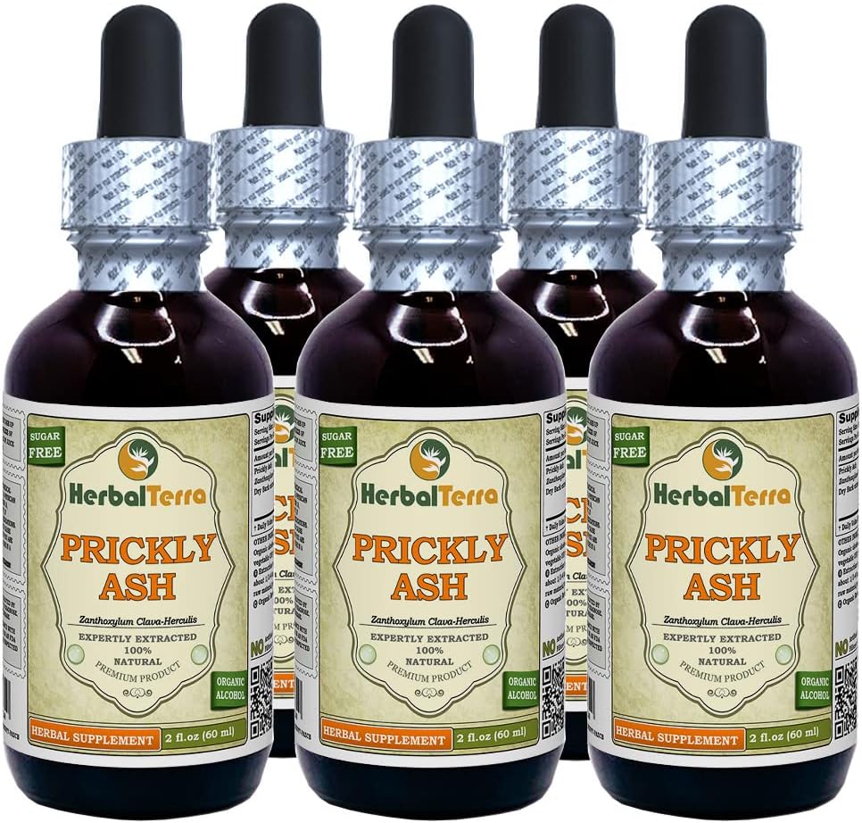 Piikkituhka (Zanthoxylum Clava-herculis) Tincture, kuivattu Bark Liquid Extract (Brandin nimi: HerbalTerra, ylpeästi valmistettu Yhdysvalloissa) 5x2 fl.oz (5x60 ml)