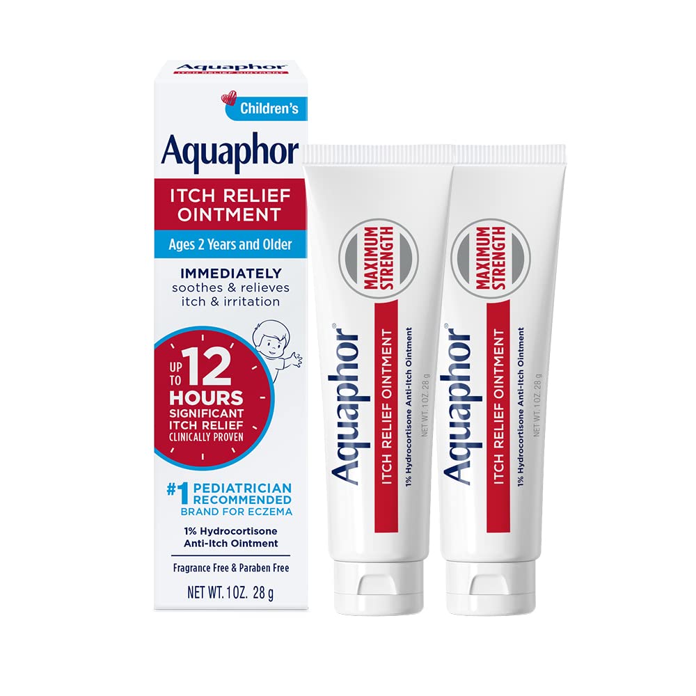 Aquafor Children's Itch Relief Voide, 1% Hydrokortisonia Ihon kutiamisen estovoide, hyönteisten puremat, psoriaasi, ihoihottumat Ekseema ja myrkytykset, hajuton, 1 Oz Tube, 2 pakkaus