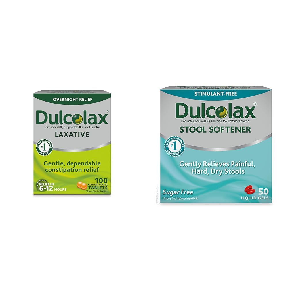 Dulcolax Stimulant Laksative Tablets (100 kreivi) Hellävaraisesti yön yli Ummetus Relief, Bisacodyl 5mg & Stool Softener Laksative Liquid Gel Capsules (50ct) Hellävarainen helpotus, Docusate Sodium 100mg