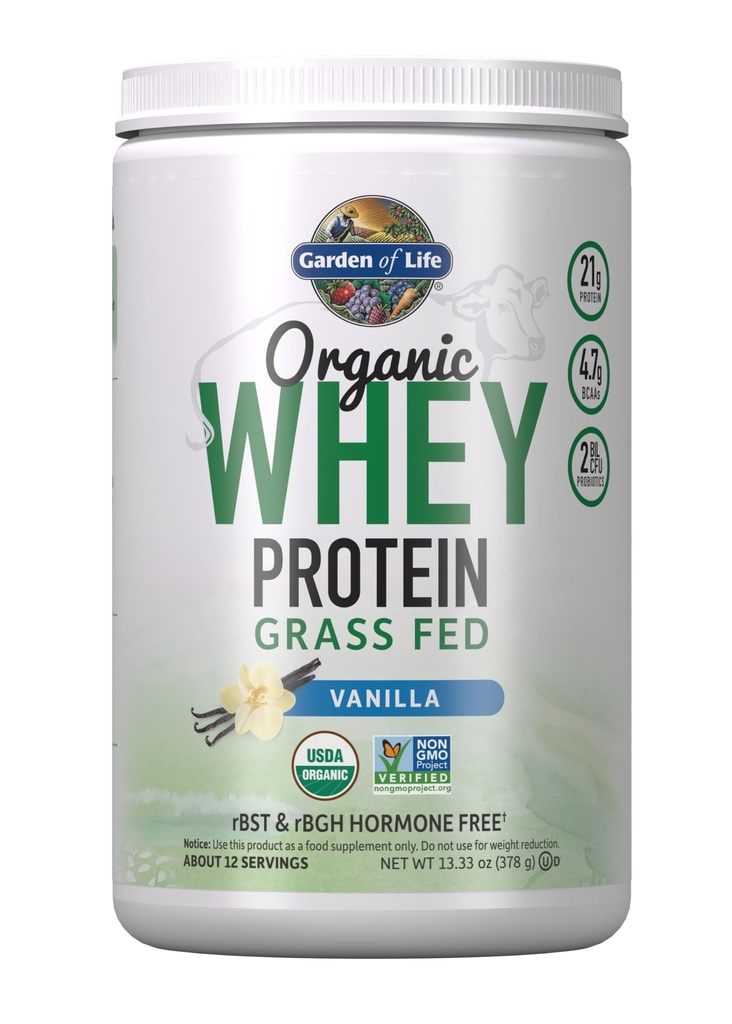 Puutarha Life Grass Fed Whey Protein Powder Vanilla - 21g Protein for Women & Men + Probiootit - 12 Tarjoukset - Gluteeniton, Ei GMO, Kosher, Humane, RBST & rBGH Hormoni vapaa