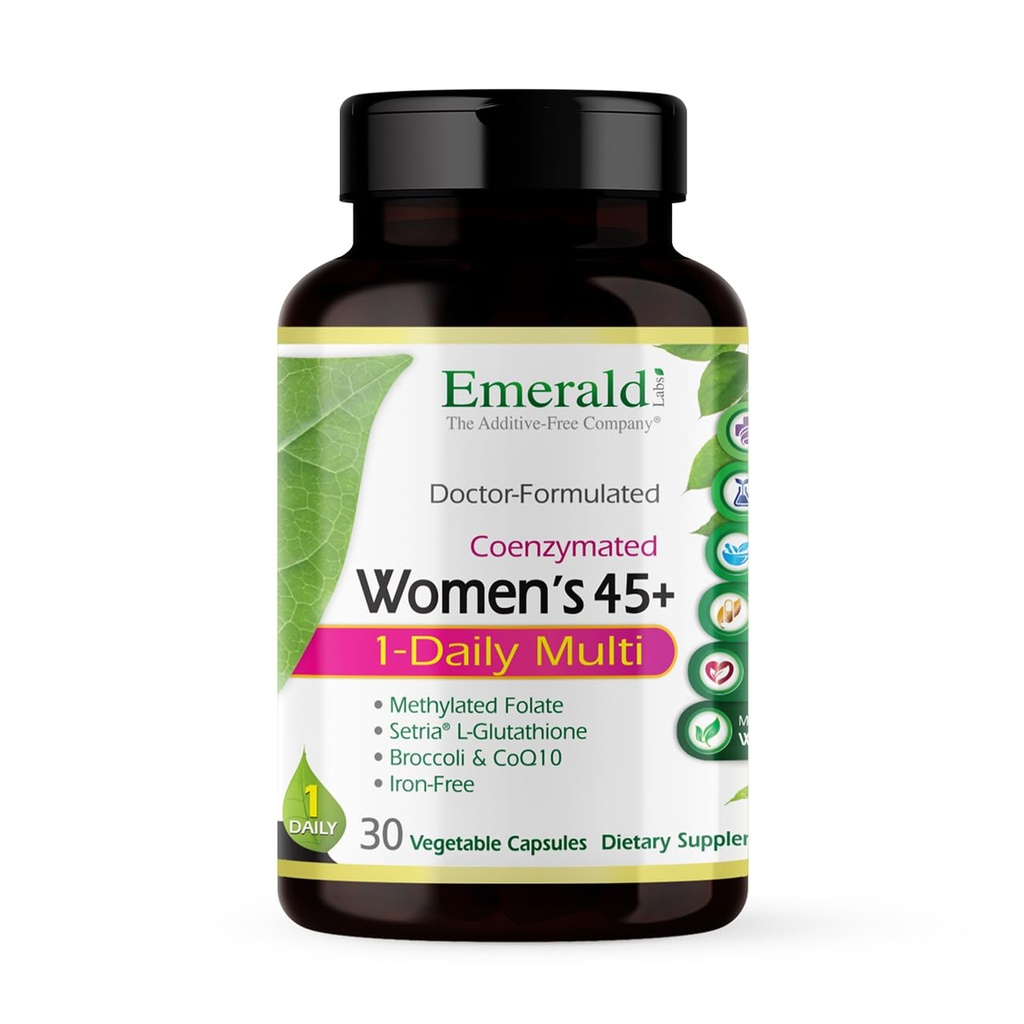 EMERALD LABS Kvinnors 45 + 1-Daily Multi - Komplett multivitamin för omfattande stöd, ben och hjärthälsa * - Designad för kvinnor 45 + - Glutenfri och vegetarisk - 30 grönsaks kapslar