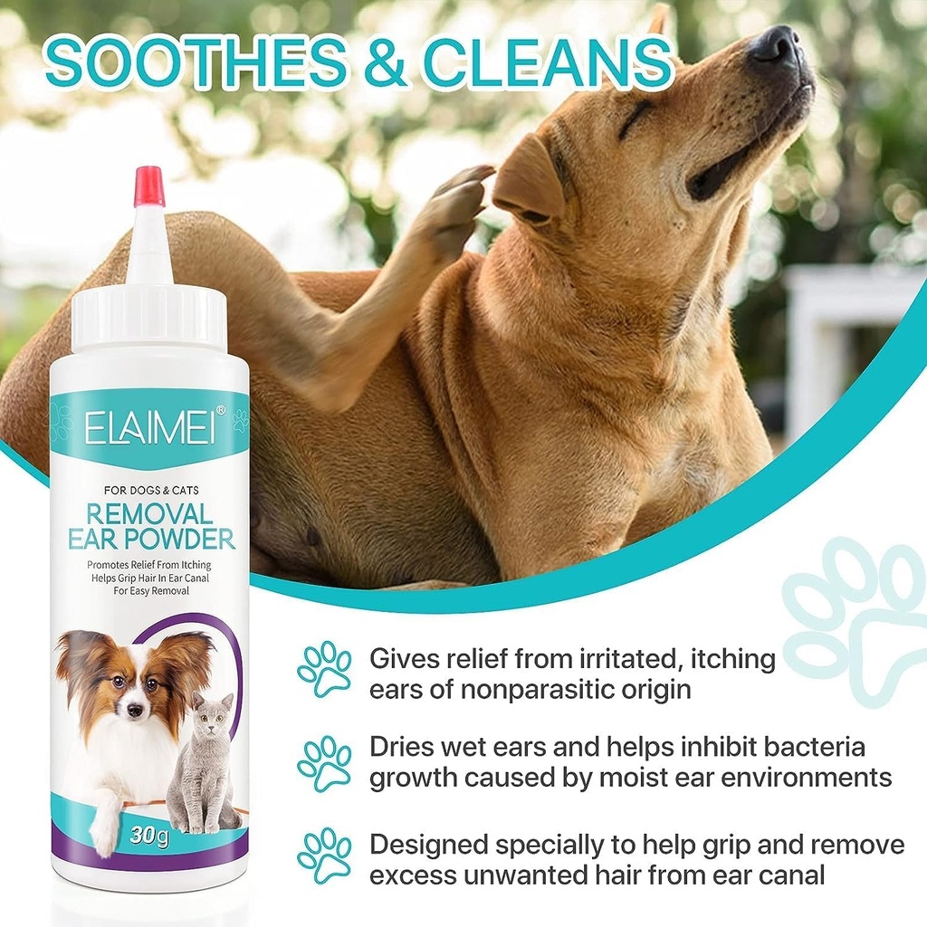 Hund Ear Cleaner, Ear Wash för hundar och katter, Hund Ear Hair Removal Powder, Pet Ear Infection Behandling, Removes Debris, Waxy, Buildup och Ear Odor, Soothes Itchy & Inflamed Ears