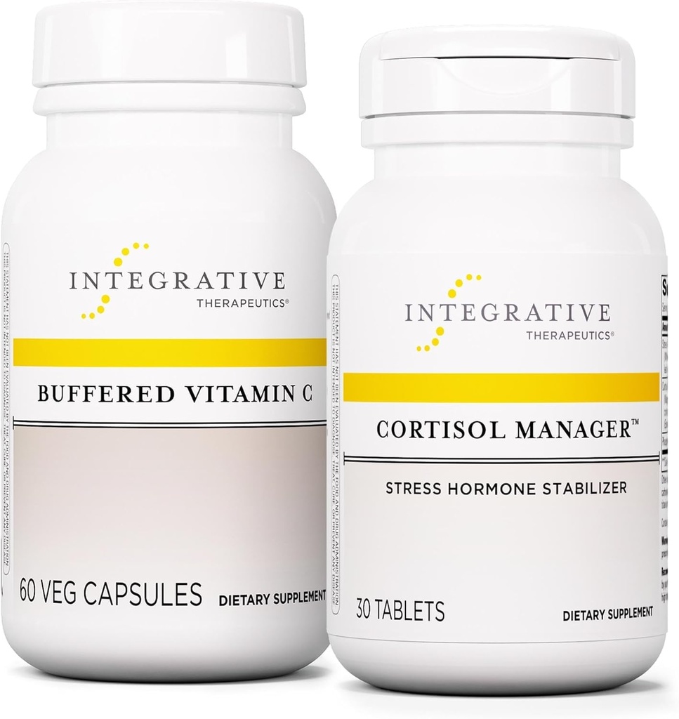 Integratiivinen Therapeutics Bundle with Cortisol Manager, 30 tablettia - Puskuroidut C-vitamiinikapselit 1000 mg, 60 vegaanikapselia - Stressilisä Ashwagandha* - Antioksidantteja sisältävä immuunilisä