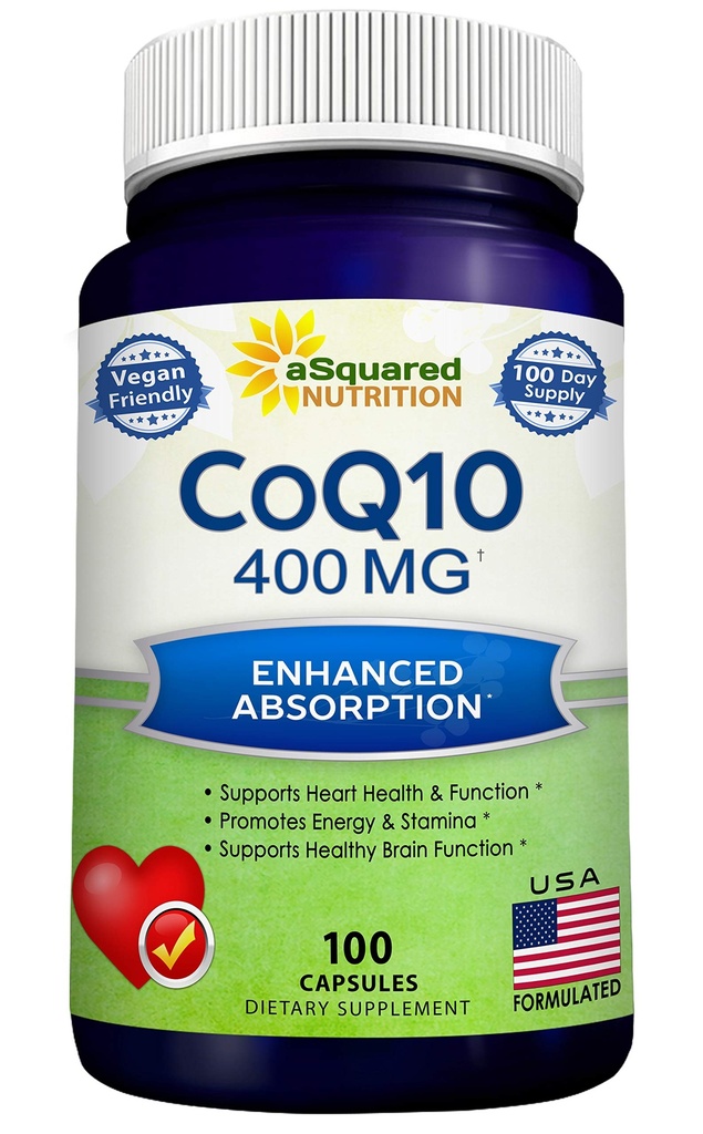 aSquared Nutrition CoQ10 (400 mg Max Strength, 100 kasviskapselia) - suuri imeytyvä Coenzyme Q10 Powder - Ubikinonin lisäpillerit, extra antioksidantti CO Q-10 Enzyme Vitamiinitabletit, Coq 10 400 mg