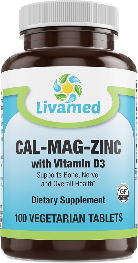 Cal-Mag-Zinc kelated D3-vitamiinin kanssa, Bone Strength Supplement - Terveet luut ja hampaat, sydän, lihas, & terve sydän- ja verisuonijärjestelmä -Paras koko ruoka vitamiini & Mineraalikompleksi-100 Vegan Caps