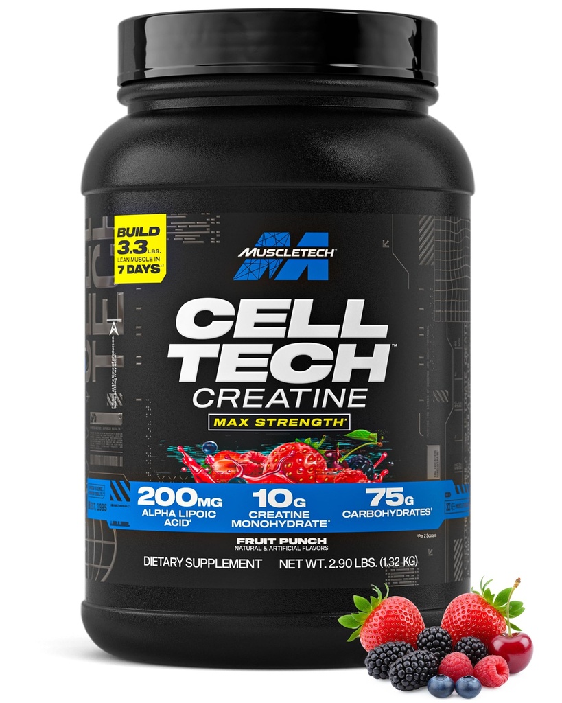 MuscleTech Creatiini Monohydraatti Powder Cell-Tech Creatiini Post Treout Recovery Drink Lihas Buildingder miesten ja naisten Lihas Building Lisäravinteet Fruit Punch, 3 lbs (27 Serv)
