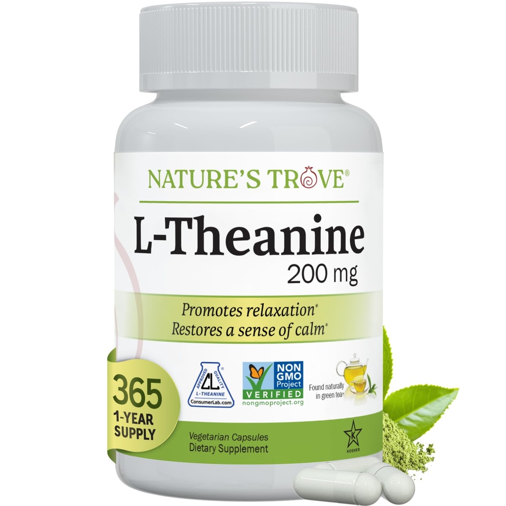 Luonnon Trove L-Theanine 200mg Super Value Size - 365 Kasvissyöjä Kapselit