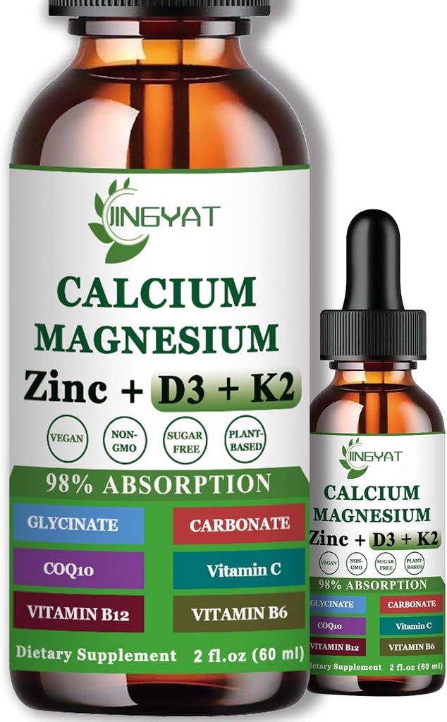 Kalsium Magnesiumsinkkinestetippa, nestemäinen magnesiumglusinaatti 500 mg kalsium 1000 mg D3,K2,B6,B12,Coq10 luun vahvuus, lihasfunktio,6X vahvempi kuin Gummie-kapselit