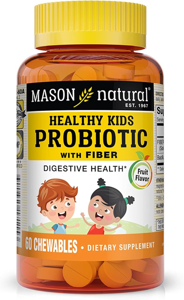 MASON NATURAL Healthy Kids Probiootti Fiber - Terve Ruoansulatuskyky, Parannettu Gut Health, 60 Chewables