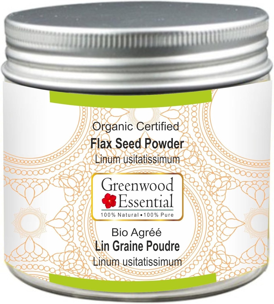 Greenwood Essential Pure Pellavasiemenjauhe (Linum usitatissimum) Organic Certified 100gm (3.5 oz)