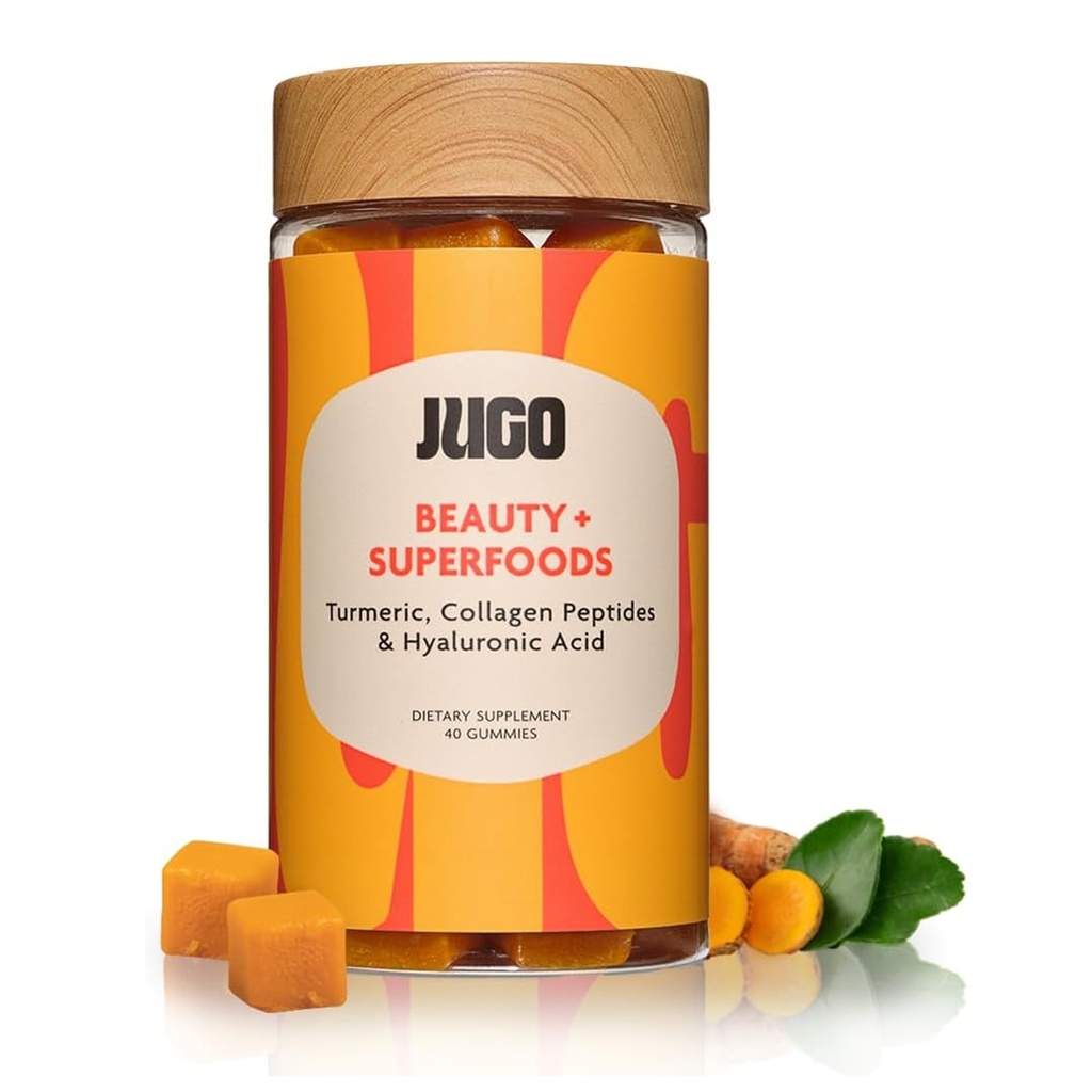 JUGO Beauty + SUPERFOODS ... Hiusten ihokynnet lisäravinteet hyaluronihappo ja kurkuma 40 Count Plant-Baseed Gummies ... Liivate, ei-muuntogeenisiä, valmistettu Yhdysvalloissa