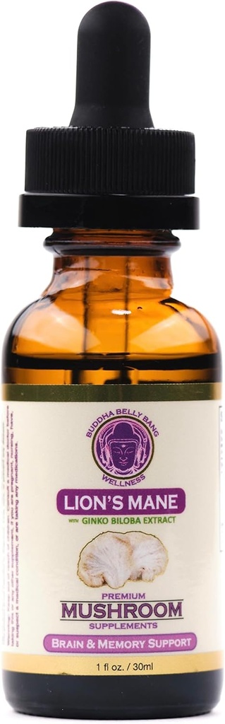 Lions Mane Mushroom Supplement - Organic Mushrooms - Dual-Extraction Oil Tincture w / Ginkgo Biloba - Stöd för hjärna, minne, fokus, Gut Health - 30ml, 1 Fl Oz (Pack av 1)