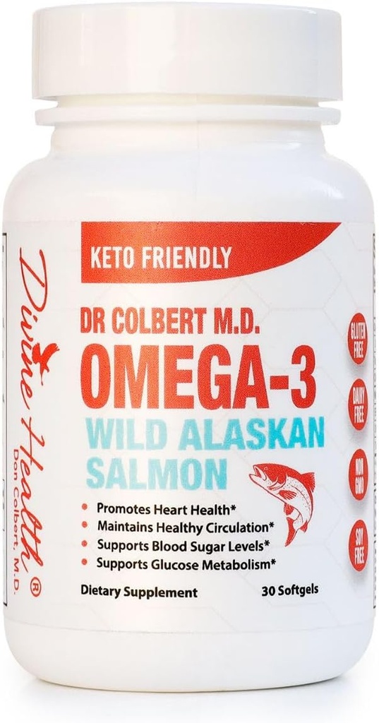 Tohtori Colbertin Wild Alaskan Lohi Omega-3 sisältää luonnollisia lähteitä Omega-3, DHA & EPA - Formulatoima Don Colbert