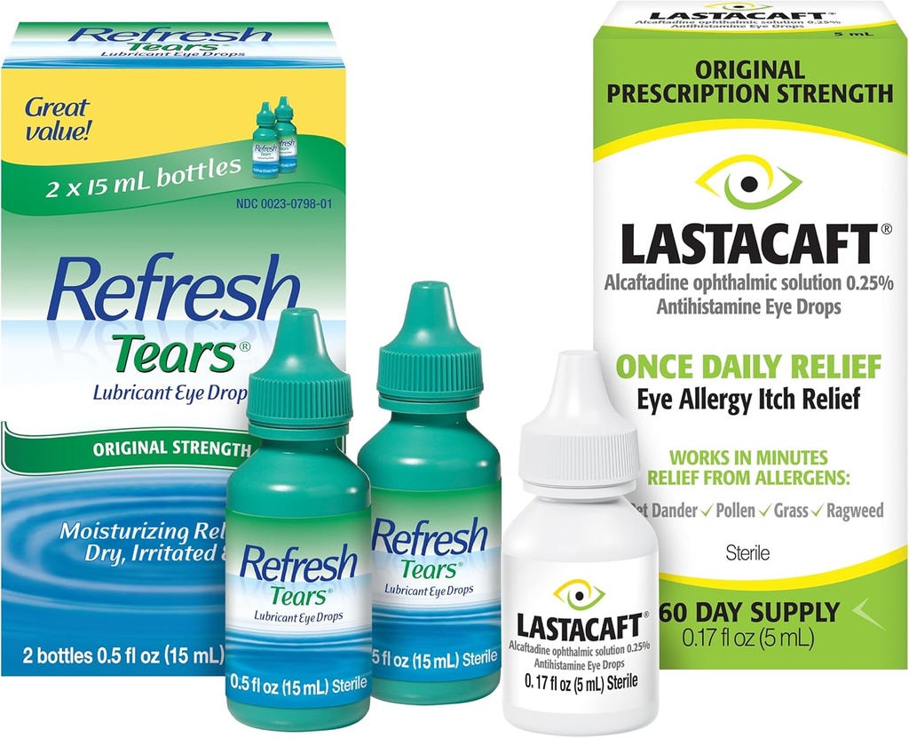 Kyynelten raikastaminen Lubricant Eye Drops, 2 Luku (Pack of 1) + Lastacaft kerran päivässä Eye Allergia Cutch Relief Drops, 60 päivän tarjonta, 0,17 Fl Oz (Pakkaus 1)