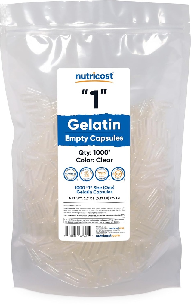 Nutricost Tyhjät kapselit Liivate Koko 1-1000 Tyhjä Tyhjä '1' Gel kapselit - Kosher, ei-GMO, soijaton, Gluteeniton