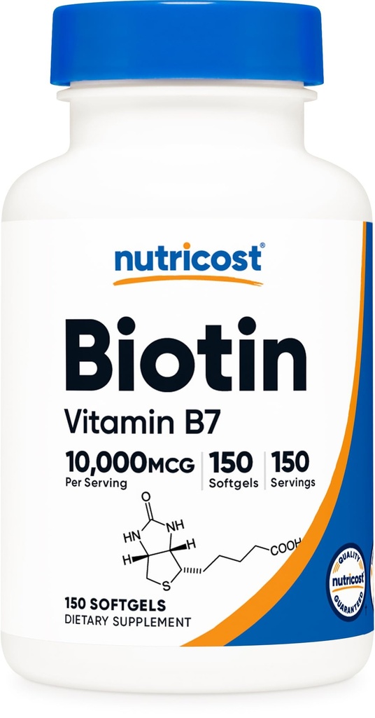 Nutricost Biotin (10 000 mikrog) 150 Softgels - Gluteeniton, ei-GMO