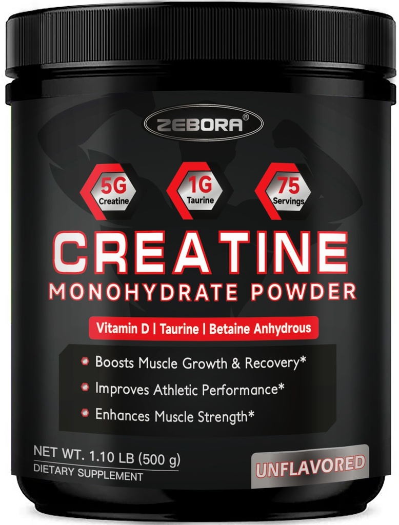 ZEBORA Micronized Creatine Monohydraatti Powder, Creatine Monohydraatti naisten miesten, auttaa lihasten Recovery, parantaa lihasten kokoa & vahvuus 5G Creatine ja 1G Taurine