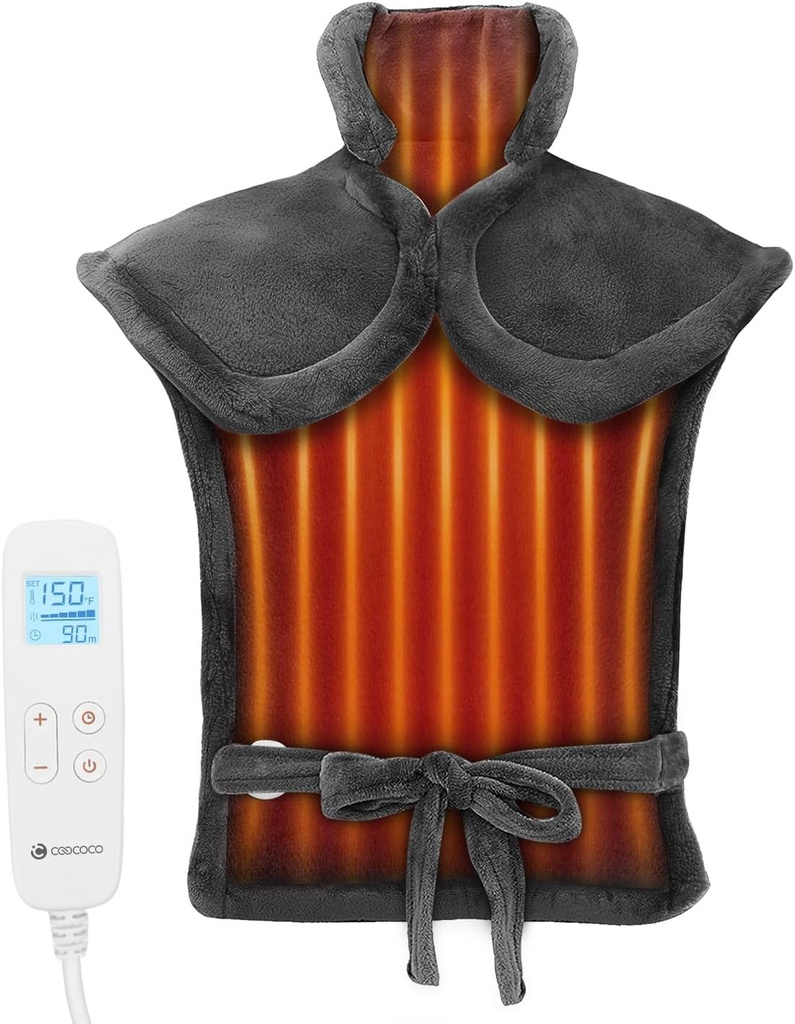 CooCoCo Lämmitystyyny selkäkipuun, Syntymäpäivälahjoja isälle Äiti Naiset Miehet, FSA Oikeutetut kohteet, Electric Heat Pad niskan hartioille, Auto Off, Kosteus Lämmitys, 24"x33", 10ft Cord, Harmaa