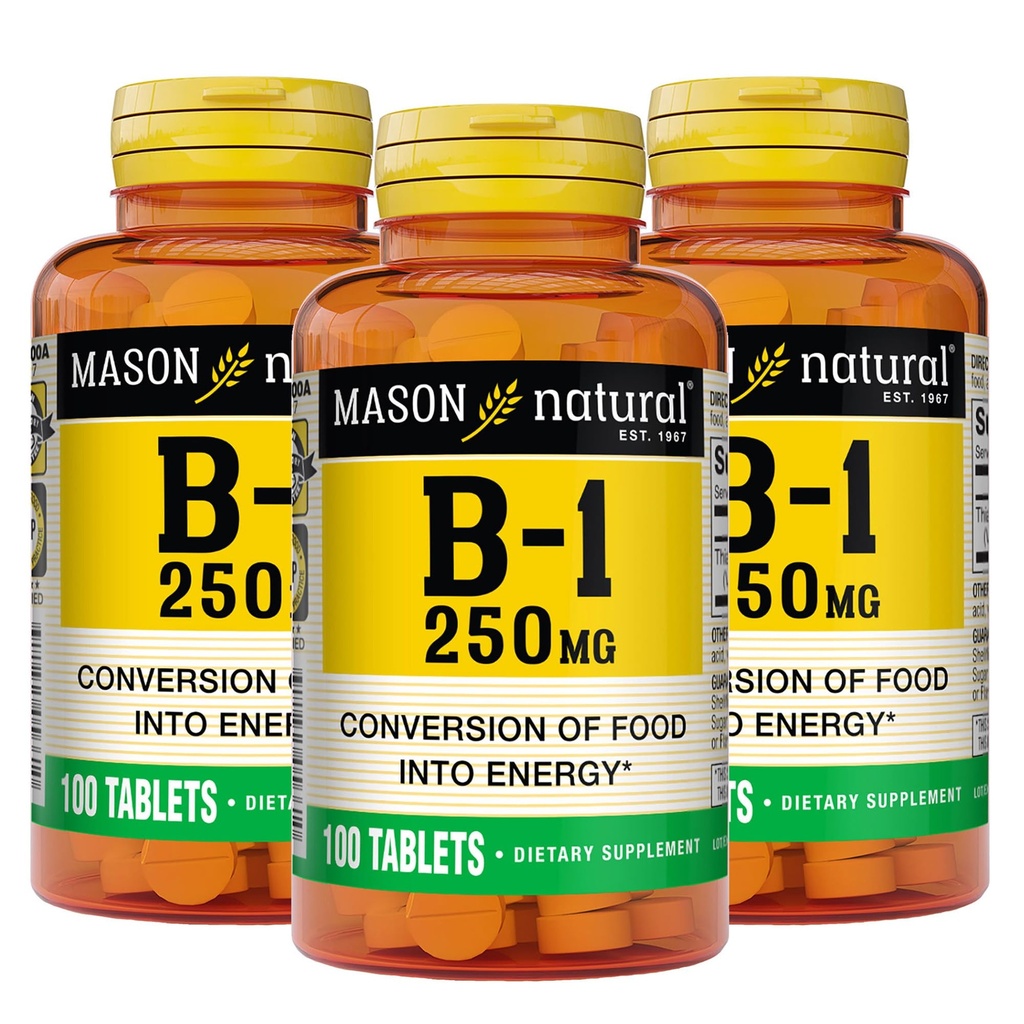 MASON NATURAL B1-vitamiini Tiamiini 250 mg, 300,Day Supply, ravintolisä tukea luonnon energiatasot, 100 tablettia (paketti 3)