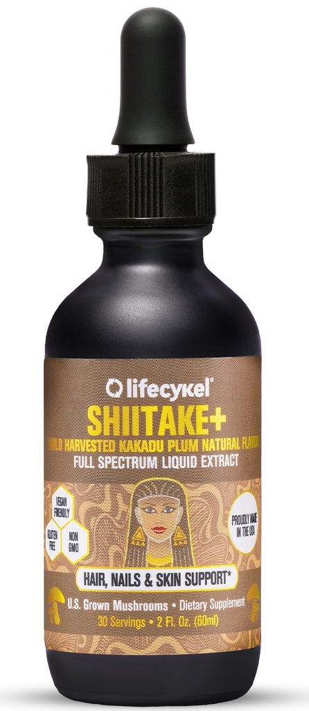 Lifecykel - Shiitake Mushroom Extract kanssa Kakadu Plum-hiukset, iho & kynsien tuki, anti ikääntymistä täydentää- 100% Organic Sienet, Immuuni Boosting, C-vitamiini valmistettu US-2 Fl oz(Pakkaus May Vary)