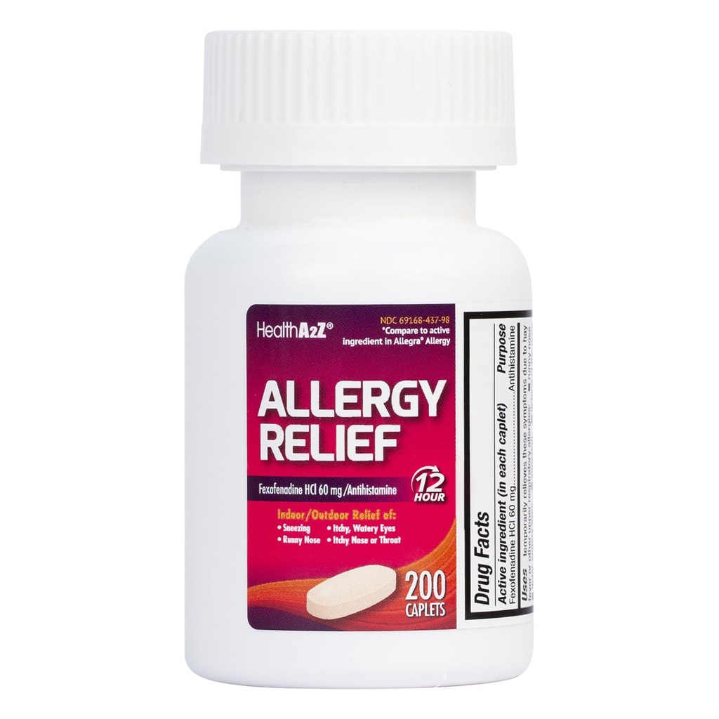 HealthA2Z® Fexofenadine Hydrochloride 60mg | 12-timmars Antihistamin för allergi lättnad | (200 grejer (Pack av 1))