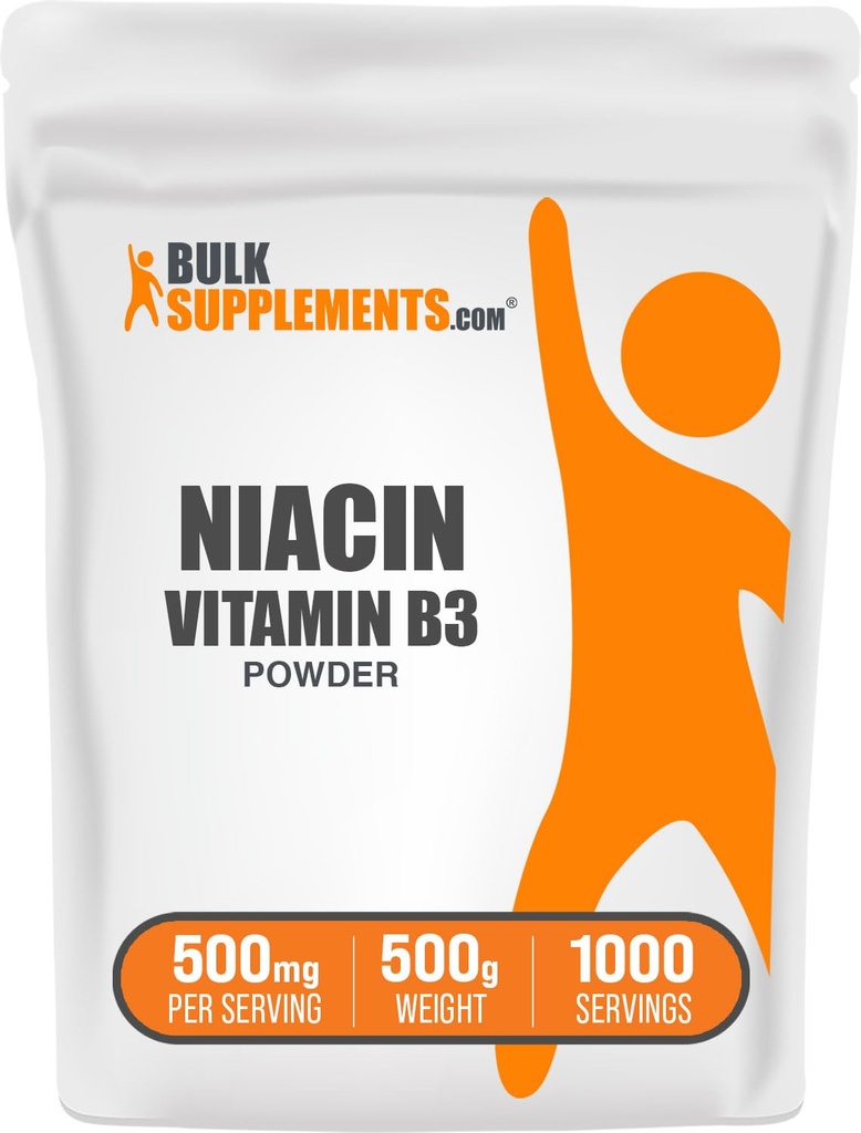 BulkSupplements.com Niacin Powder - B3-vitamiinilisä, Niacin 500 mg - Niacin Flush, Niacin Flush - Gluteeniton, 500 mg Niacin per Serving, 500g (1,1 lbs) (pakkaus 1)