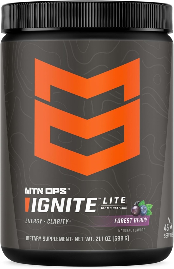 MTN OPS Ignite Lite Energy Drink Powder Gluteeniton typpioksidi Supplement Drink Mix, L Arginine, L Sitrulline, Kofeiini & Nootropic Sugar Free Drink Mix, 45 tarjoilua, Metsämarja