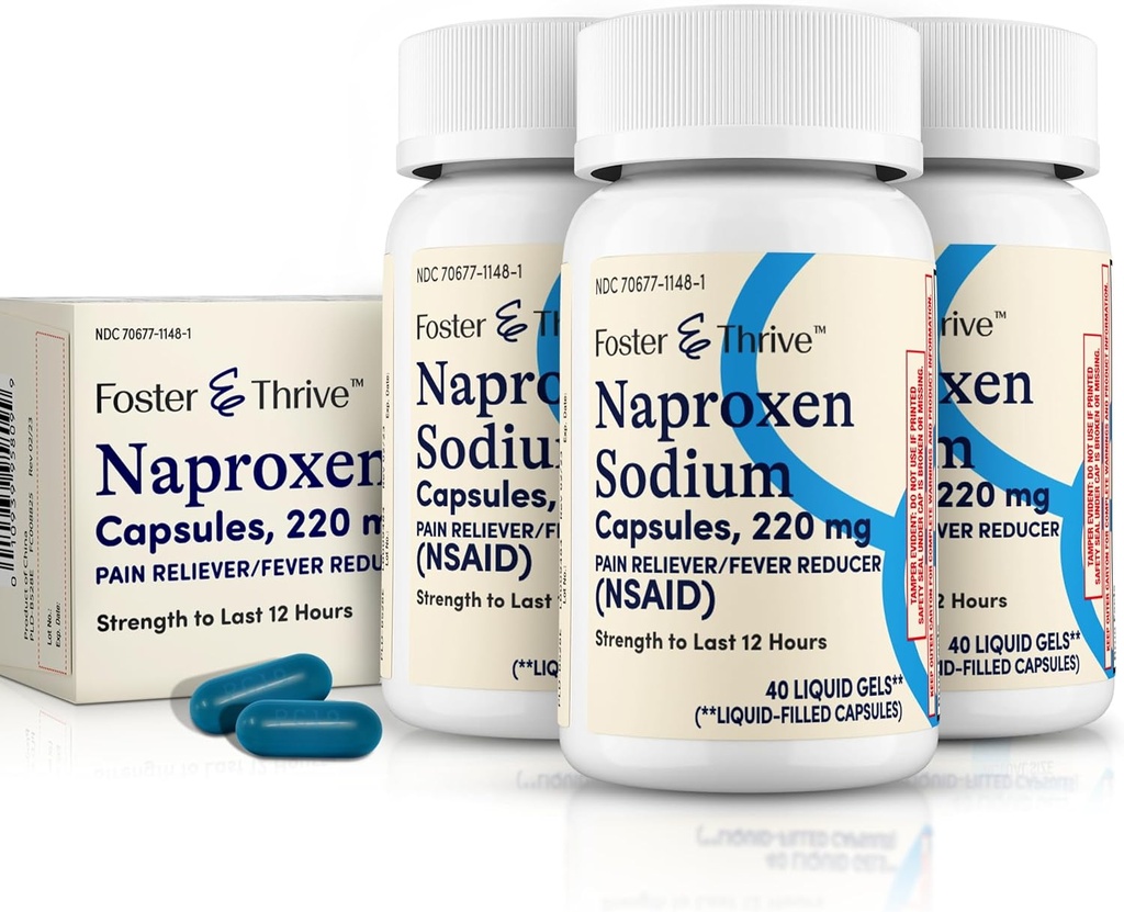 Foster & Thrive Liquid Geels Naproxen Natrium 220 mg NSAID Pain Reliever Fever Reduktor, 40 geeliä (pakkaus 3)