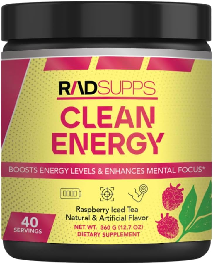 Ren energi - För träningspulver för män och kvinnor med BCAAs Aminosyror, energidryckspulver, Aminosyra energipulver för energi och fokus - 40 portioner (12,7 oz, Raspberry Iced Tea)