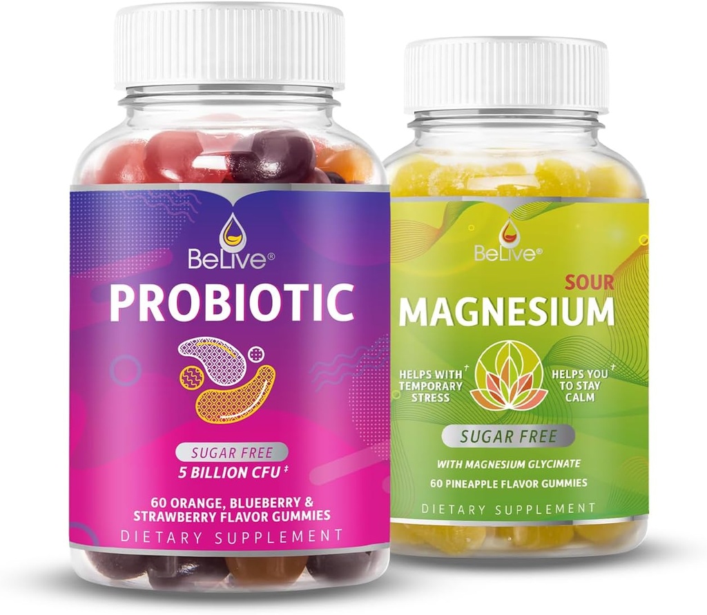 BeLive Probiotic och Magnesium Bundle för Digestive Health, Overall Gut Health, Inmune Support, Relaxation och bättre sömn