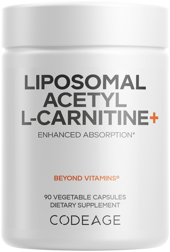 Codeage Liposomal Acetyl- L- Carnitine+ Supplement - 500 mg Acetyl- L- Carnitine per Serving - 3- Month Supply, Liposomal Delivery - Alcar Supplement - L-karnitiini - Ei-GMO, Gluteenittomat, 90 kapselia