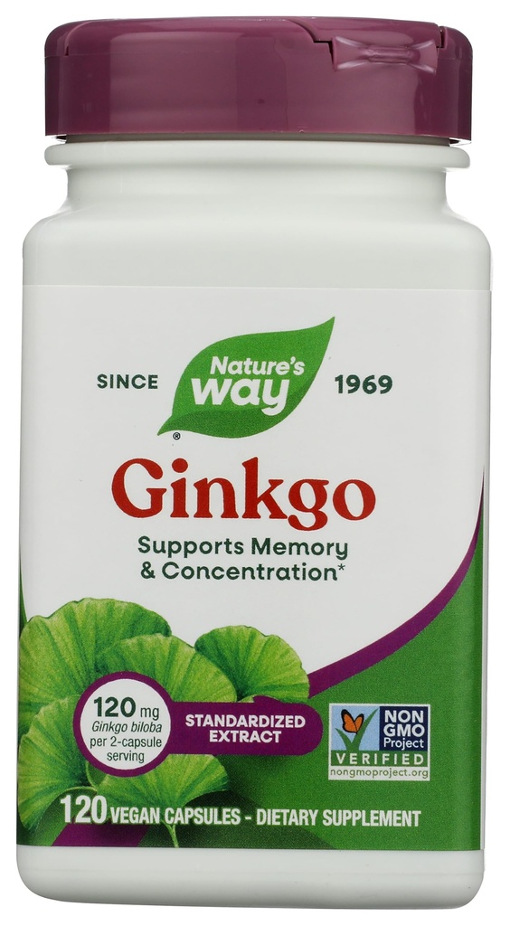 Nature's Way Premium Extract Ginkgo, muisti ja keskittyminen*, 120 kapselia