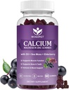 WOGORGT Kalsium Magnesium Sinkki Gummy D3-vitamiini - suuri imeytyvä Complex kalsium täydentää merisammakon, Elderberry Bone, lihakset, immuuni, mieliala & uni tuki, Vegan - 60 Gummy
