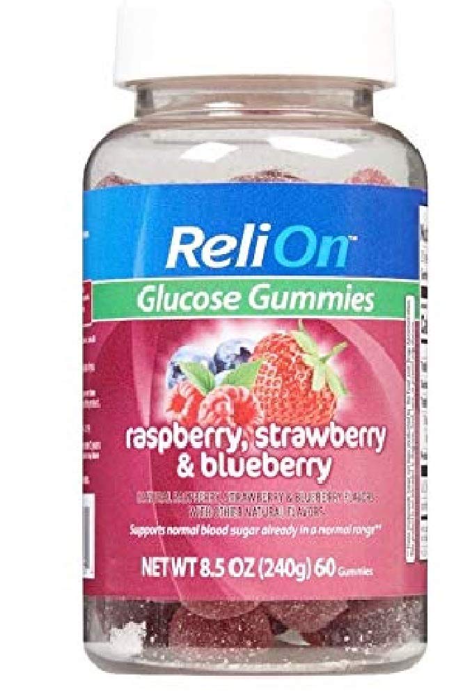 ReliOn Glucose Gummies Vadelma, Mansikka, ja Mustikka - 60 Count Bottle