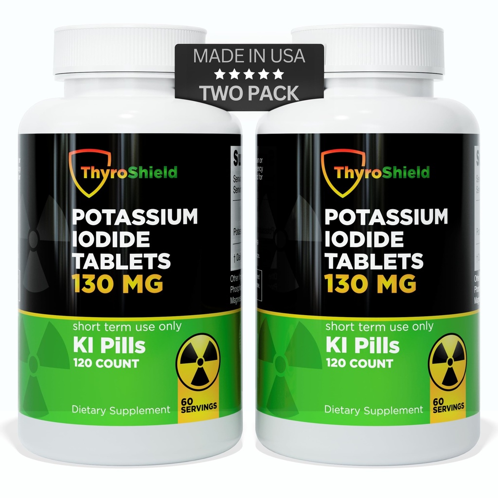 Kalium iodide Tabletit - 130 mg Jodi Tabletit säteilyaltistuksen USA Made Nuclear Fallout pillereitä KI pillereitä YODO Naciente 120 tablettia (2 pakkaus)