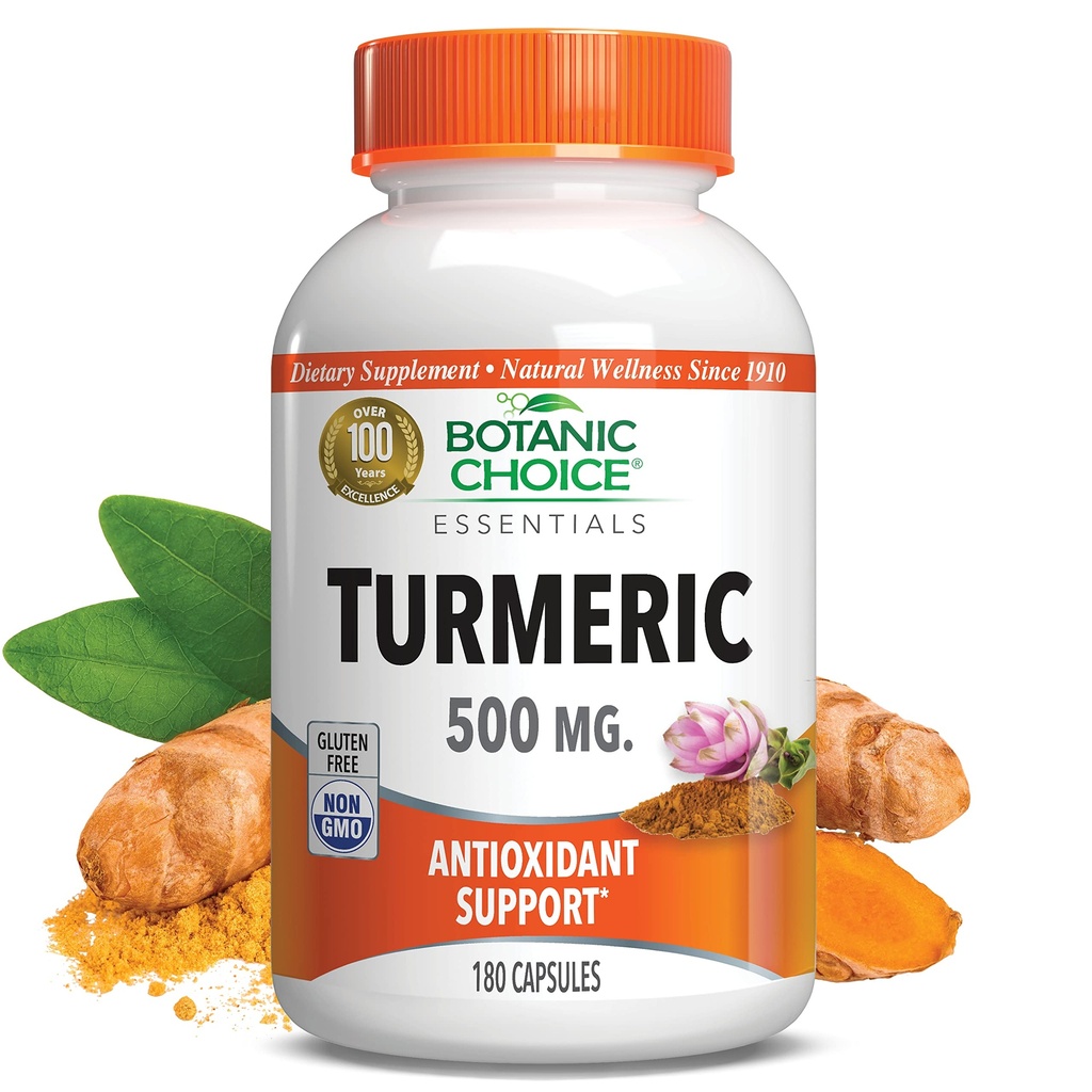 Botanic Choice Premium Turmeric Antioxidant Support - Gemensam Hälsotillskott för vuxna - 180 Vege Capsules (500 mg vardera)