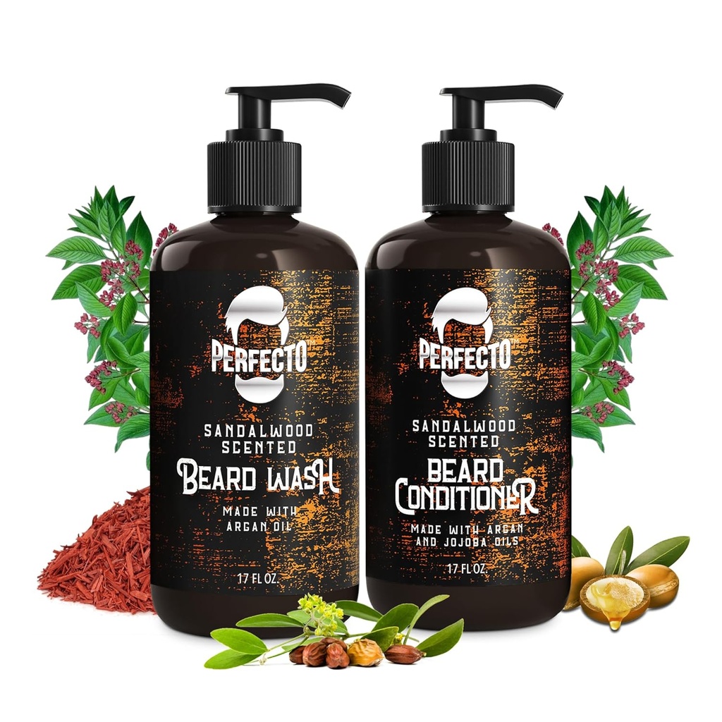 Perfecto Parranpesu- ja parranhoitoainesetti Arganin ja Jojoba Oilsin kanssa - vahvistaa ja pehmentää - Natural Sandalwood Scent