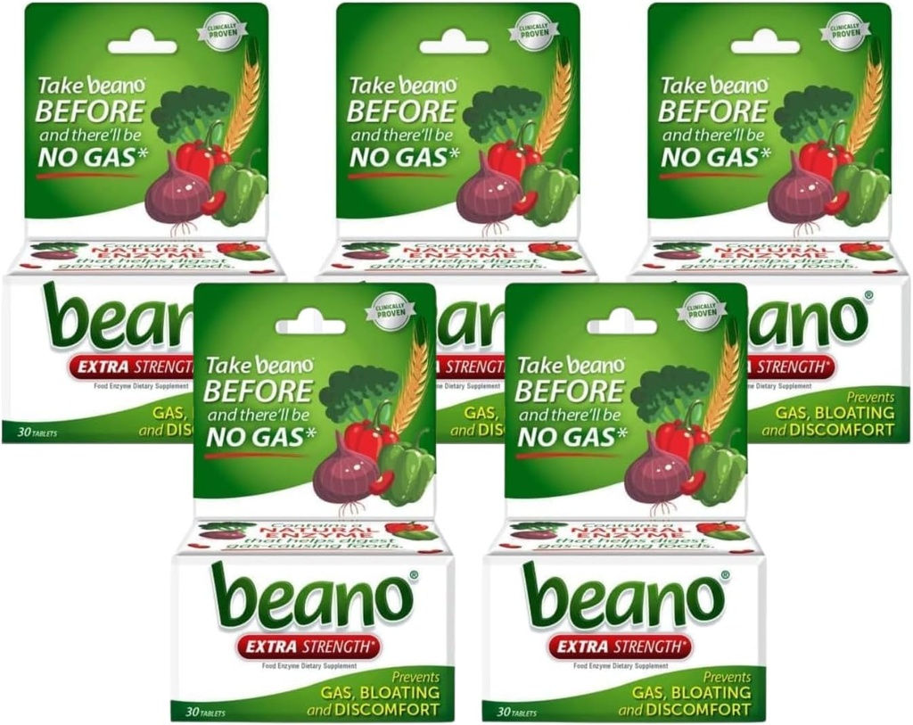 Beano Extra Strength, Gas Prevention & Dgestive Enzyme Supplement, 30 lukua (Pack of 5)