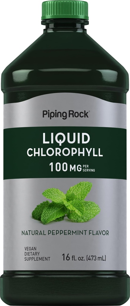 Piping Rock Liquid Chlorophyll 100mg | 16 oz | Mint Flavor | för kvinnor och män | Vegan, icke-GMO och Gluten Free Formel