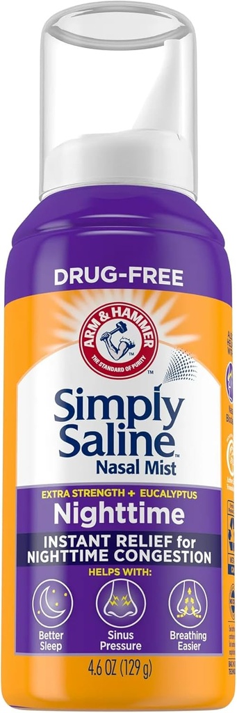 Helt enkelt Saline Plus Nighttime Formel Nasal Mist, Eucalyptus, Extra Styrka, 4,6 fl oz - 2pc