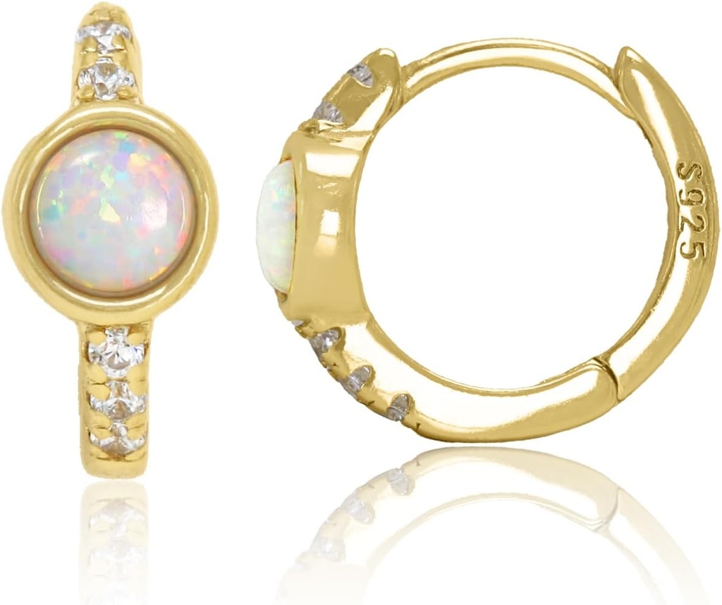 14K Goldplated 925 Sterling Silver luotu valkoinen Opal Huggie Hoop korvakorut