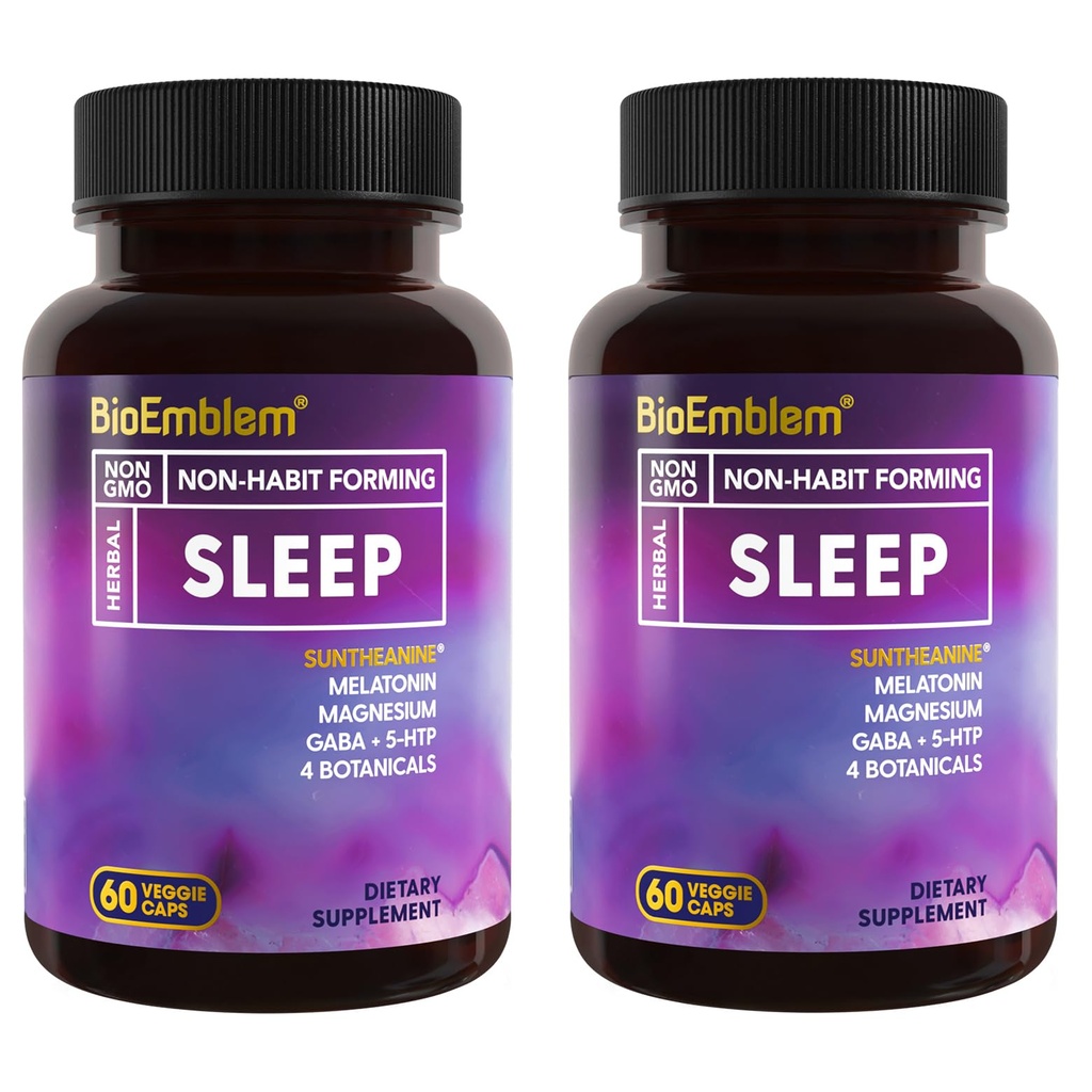BioEmblem Natural Sleep Aid aikuisille melatoniini, Valerian Root, Suntheanine & More 