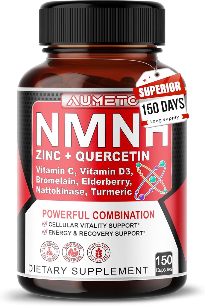 NMNH 600 mg sinkillä, Quercetinillä, D3-vitamiinilla, Elderberryllä ja Nattokinaasilla.