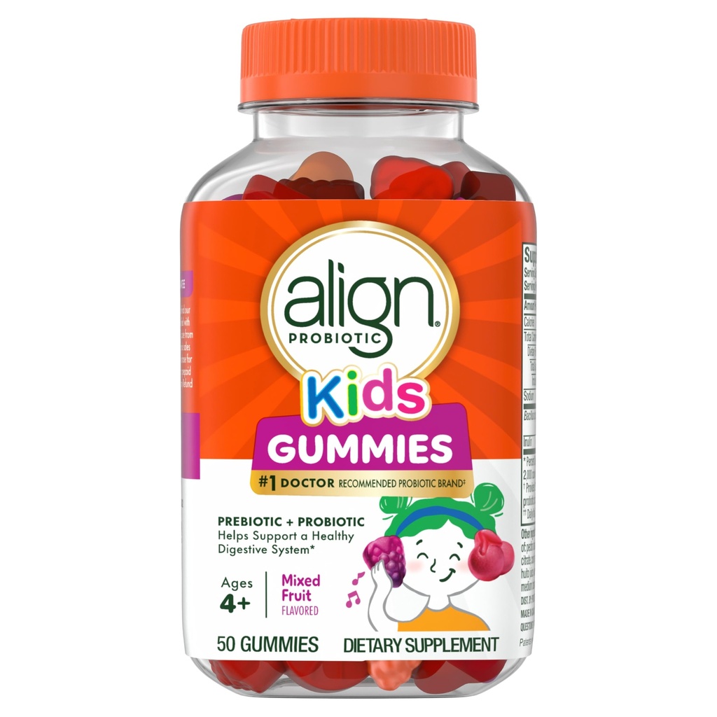Align Probiotic, Kids Gummies, Prebiotic + Probiotic hjälper till att stödja ett hälsosamt matsmältningssystem *, # 1 Doctor Recommended Probiotic Brand, 50 Gummies Packaging kan variera