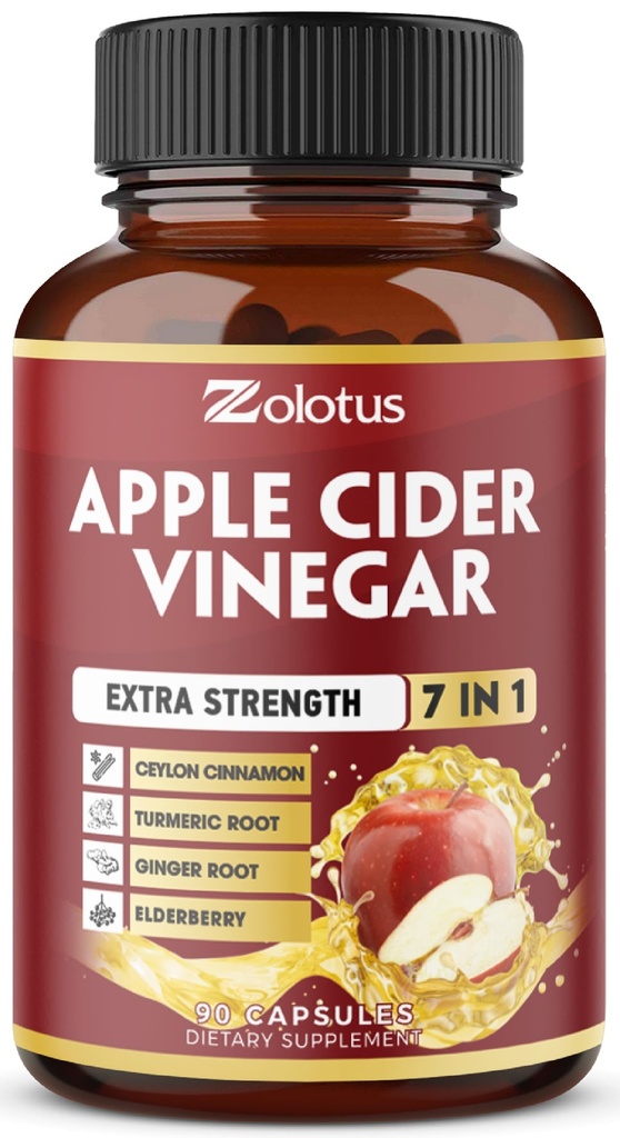 Zolotus 7 in 1 Apple Siideri Viinietikka Kapselit, 3 kuukauden tarjonta ceylon kaneli, inkivääri juuri, kurkuma, Elderberry tukee digestio, Immuuni, 90 kapselia