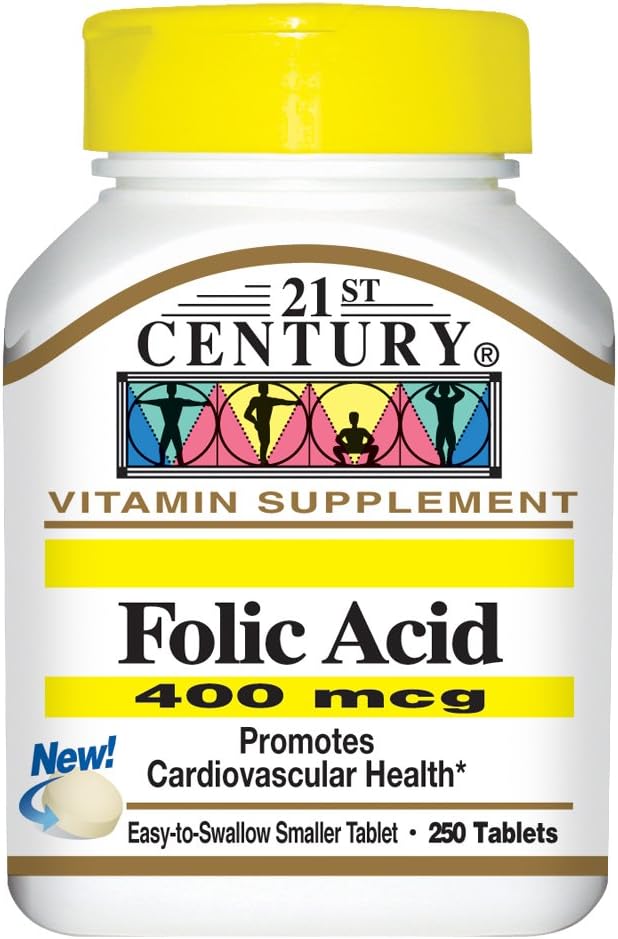 21st Century Folic Acid 400 mikrog tabletit, 250-Count (pakkaus 2)