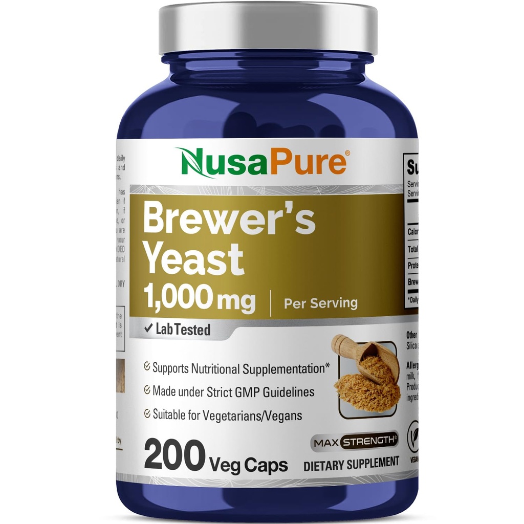 NusaPure Brewers Hiiva 1000mg 200 Kasvissyöjä Caps (ei-GMO, Vegan)