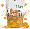 Kreatinmonohydrat Gummies - 5g tuggbar monohydrat gummy för män och kvinnor - Öka styrka, muskelbyggare - Boosts Energy & Focus - Låg kalori, Vegan & Gluten fri | 90 räkna Citrus